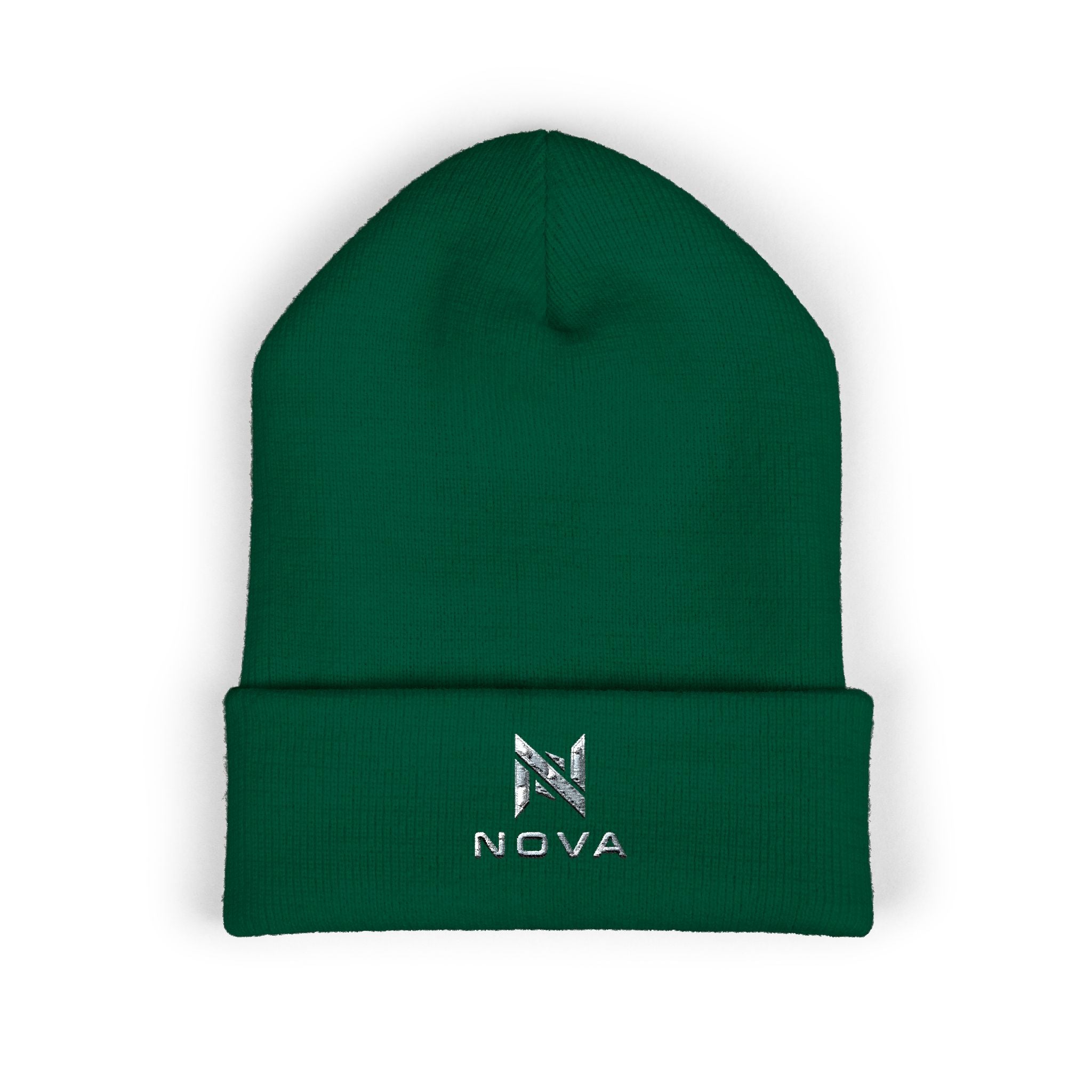 Embroidered Nova Cuffed Beanie — Classic Knit Winter Hat