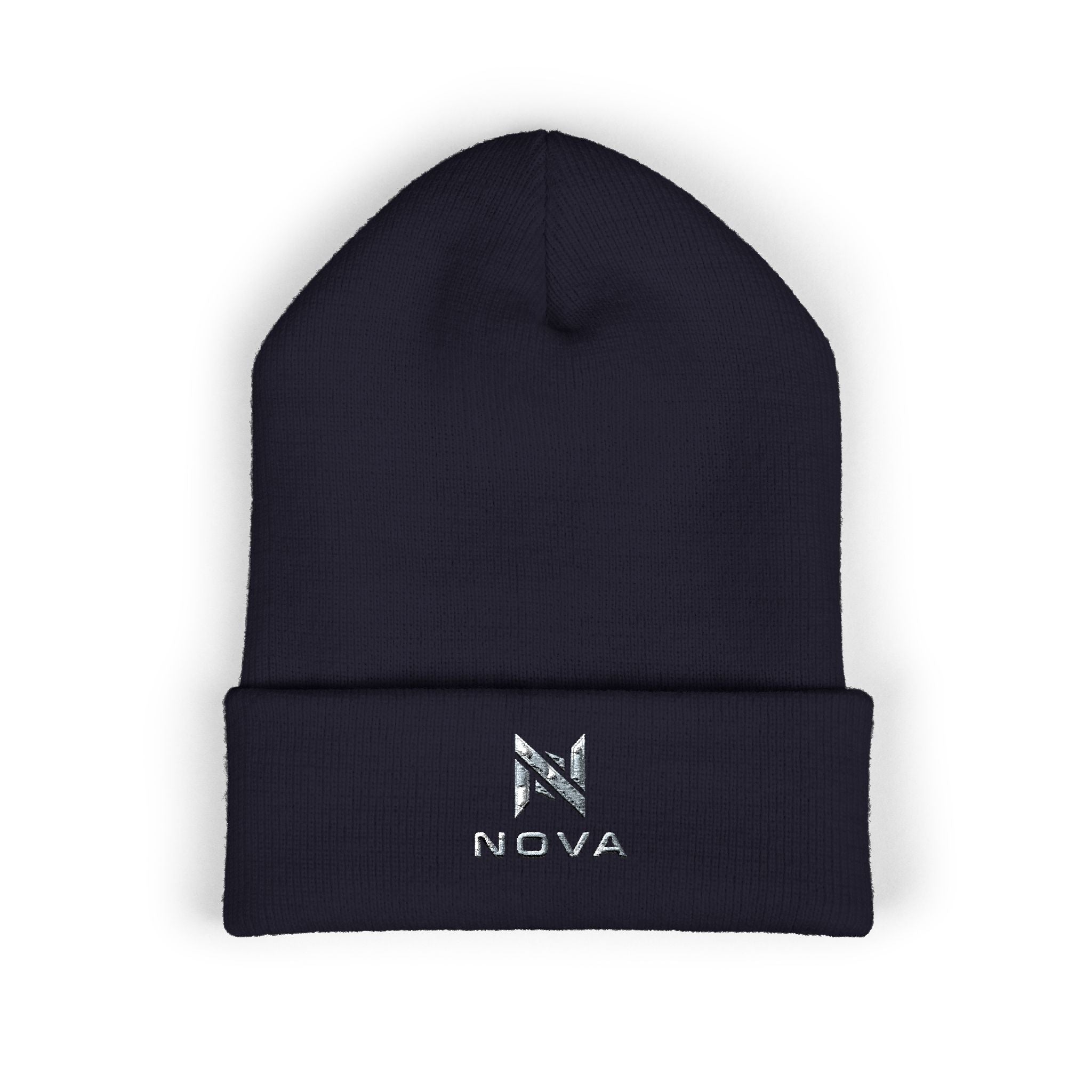 Embroidered Nova Cuffed Beanie — Classic Knit Winter Hat