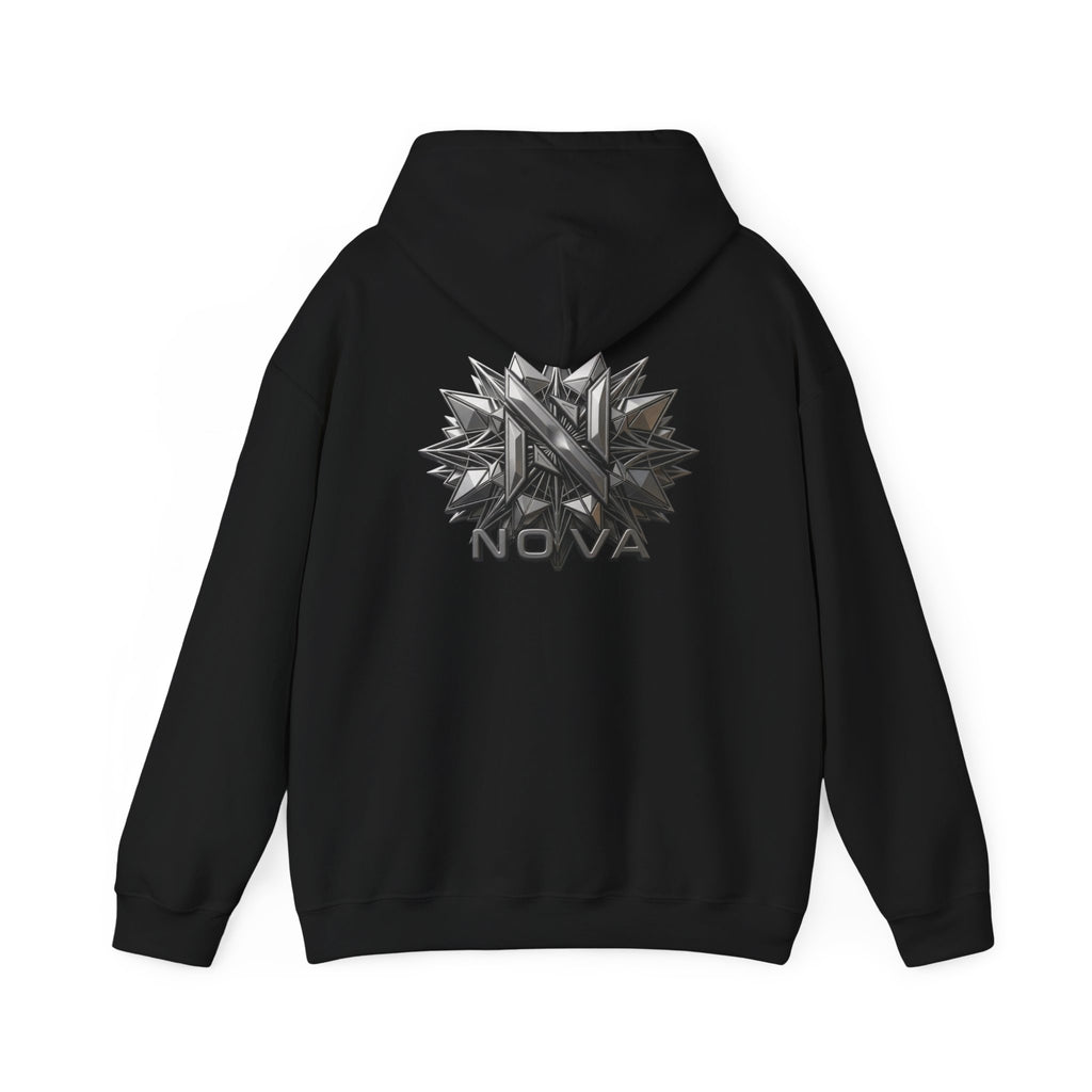 Nova  Hoodie — Geometric Metallic Emblem Pullover