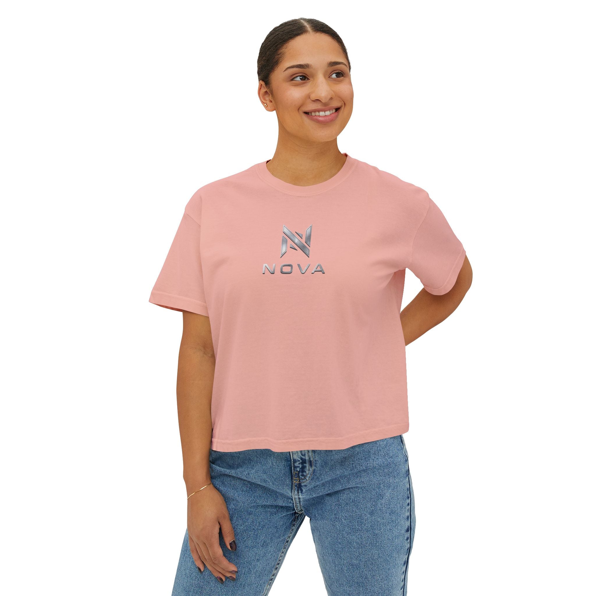Nova Logo Women's Boxy Tee - Minimalist Graphic Crop T-Shirt