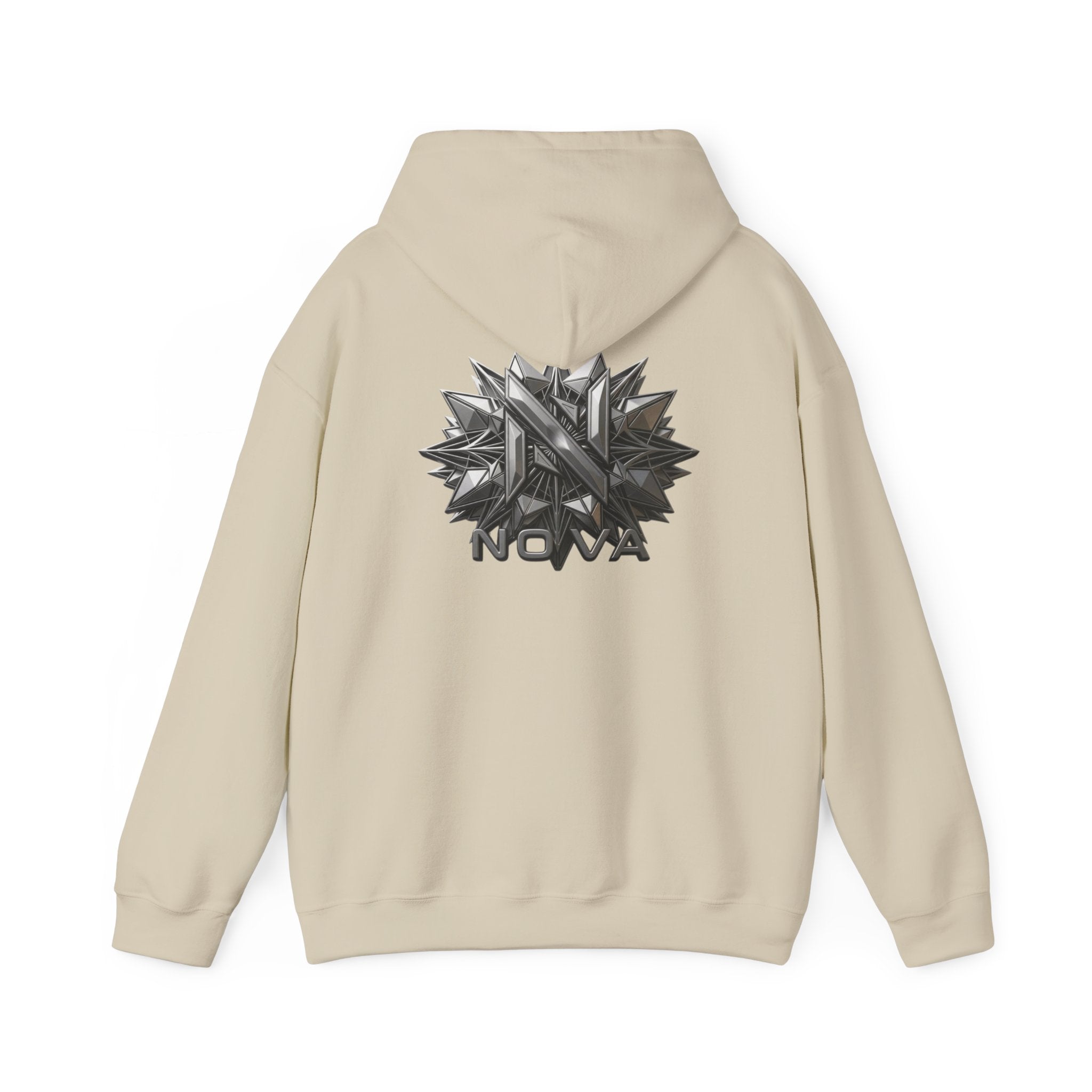 Nova  Hoodie — Geometric Metallic Emblem Pullover