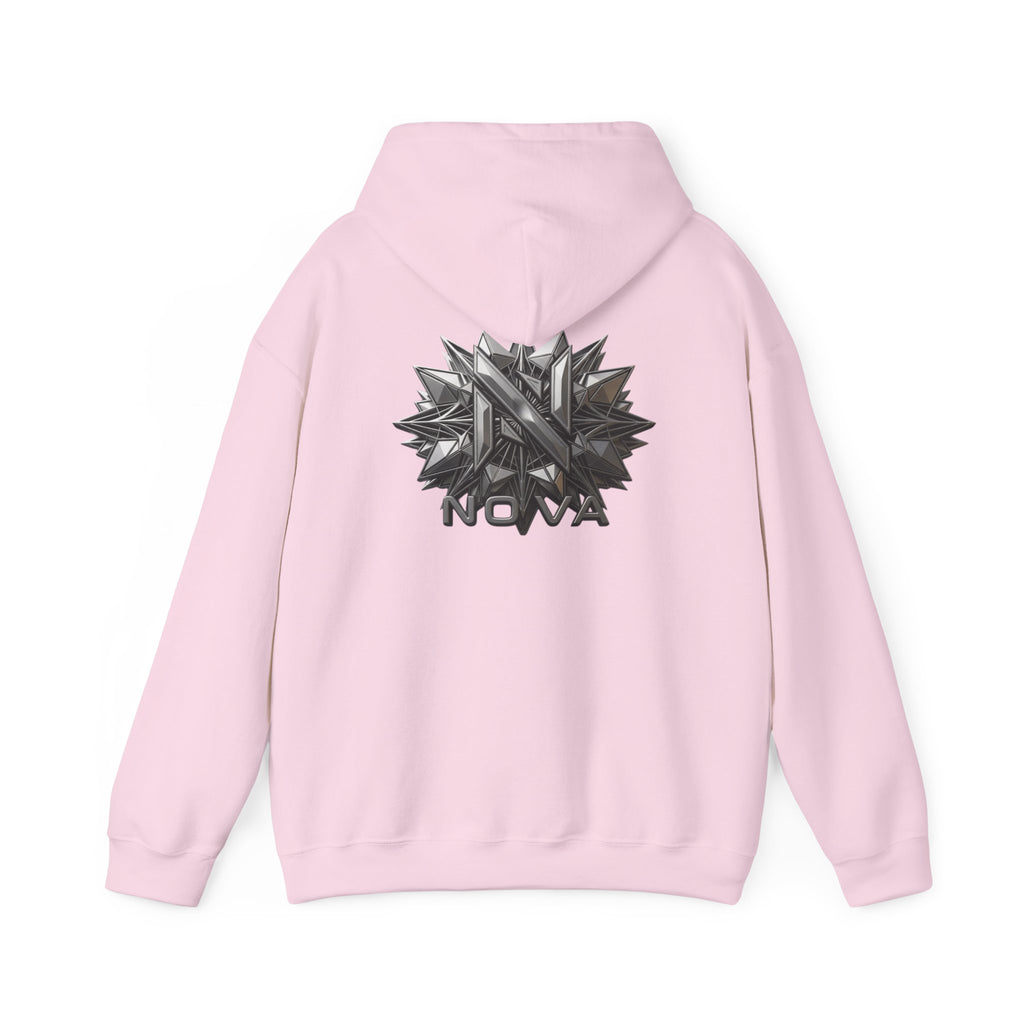 Nova  Hoodie — Geometric Metallic Emblem Pullover