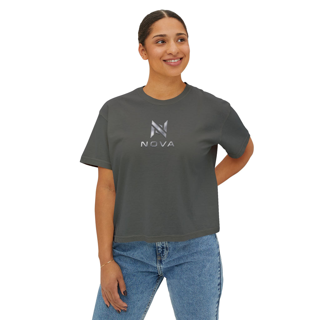 Nova Logo Women's Boxy Tee - Minimalist Graphic Crop T-Shirt