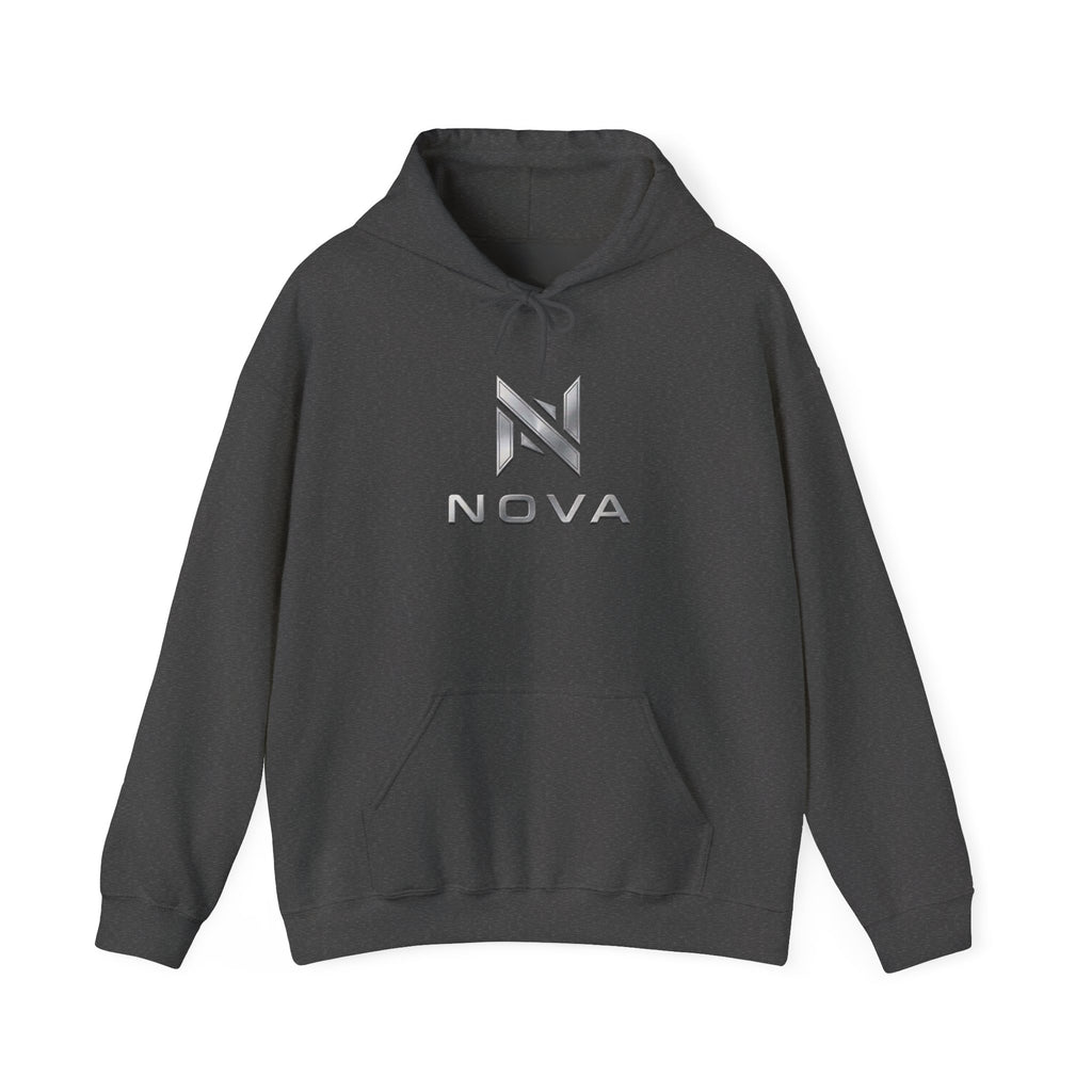 Nova  Hoodie — Geometric Metallic Emblem Pullover