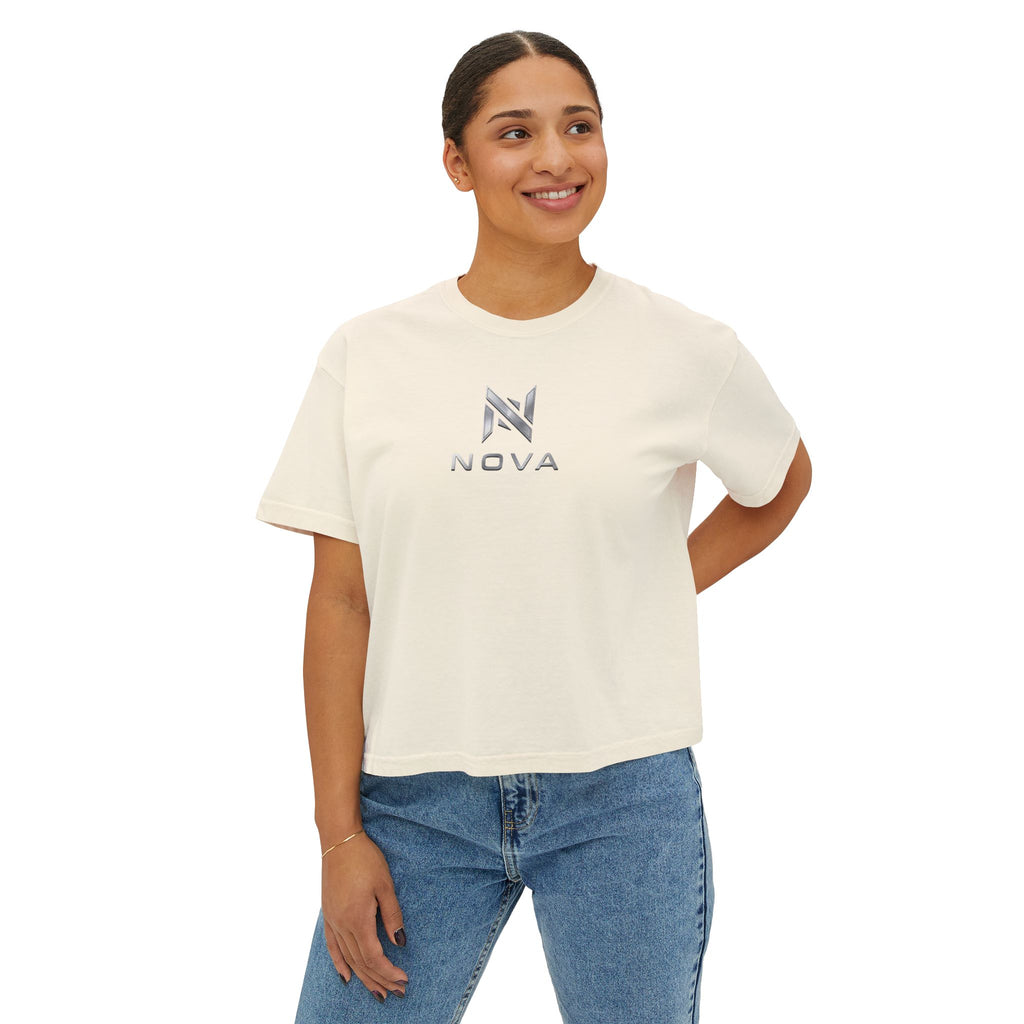 Nova Logo Women's Boxy Tee - Minimalist Graphic Crop T-Shirt