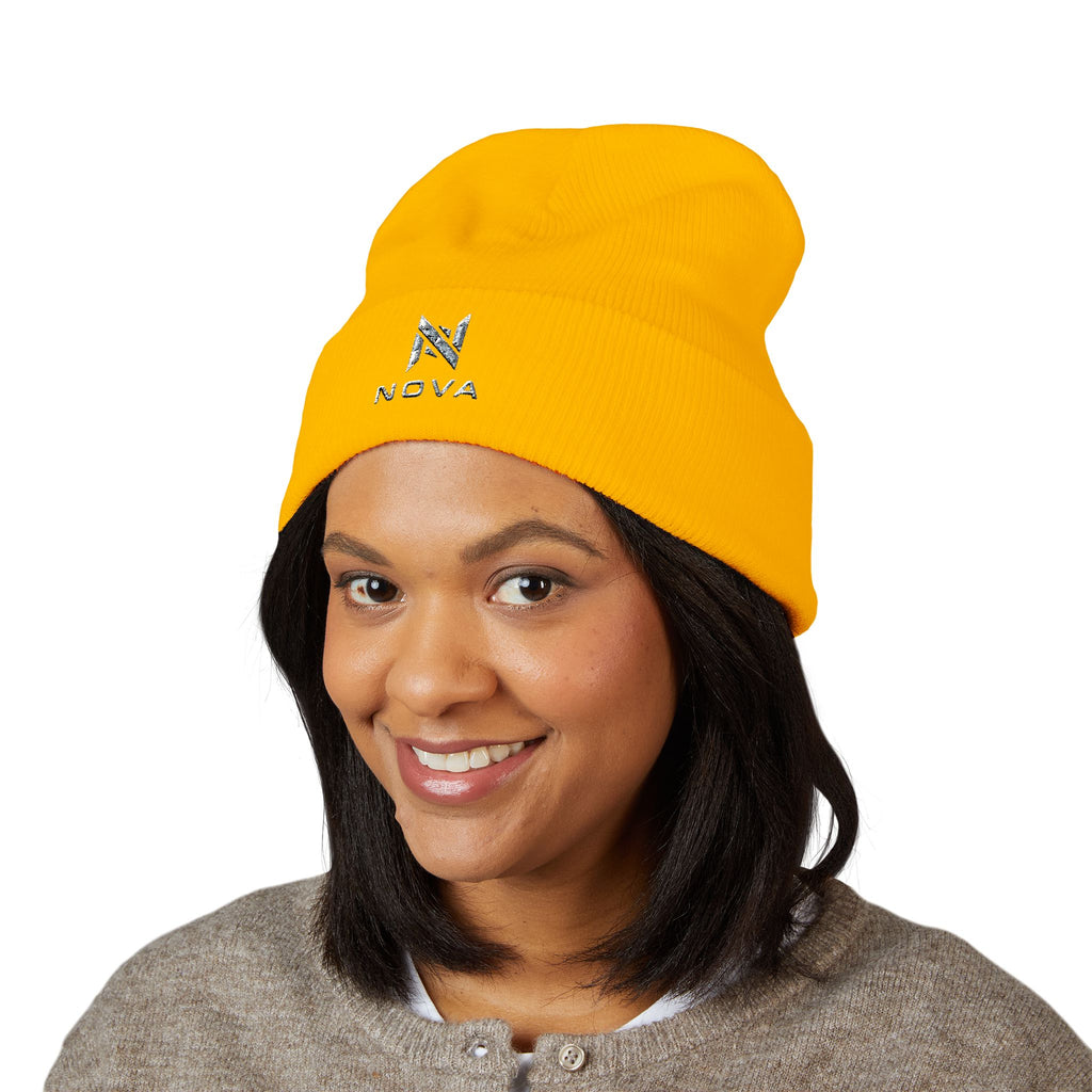 Embroidered Nova Cuffed Beanie — Classic Knit Winter Hat