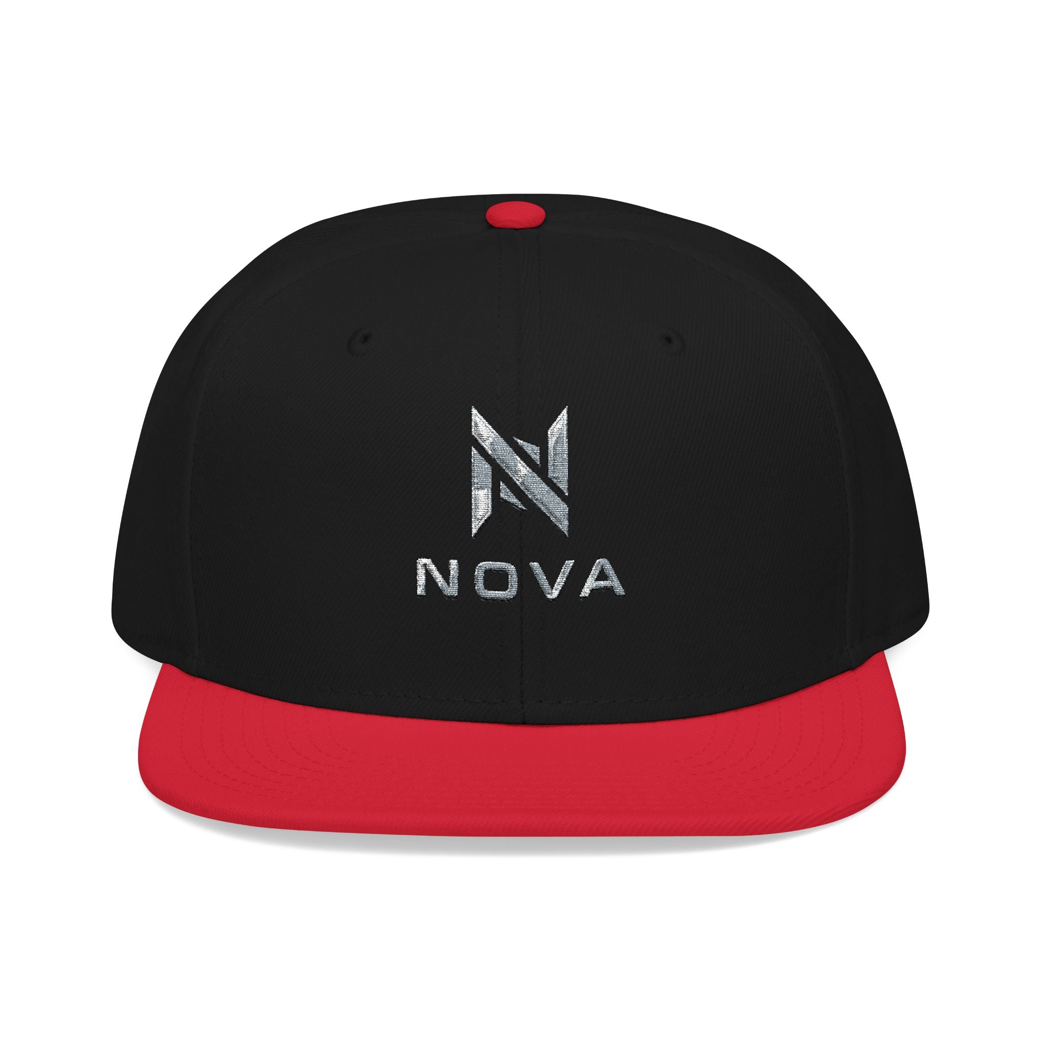 Embroidered Nova Snapback Hat – Black/Charcoal Flat Brim Cap