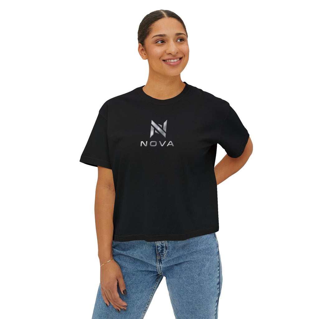 Nova Logo Women's Boxy Tee - Minimalist Graphic Crop T-Shirt