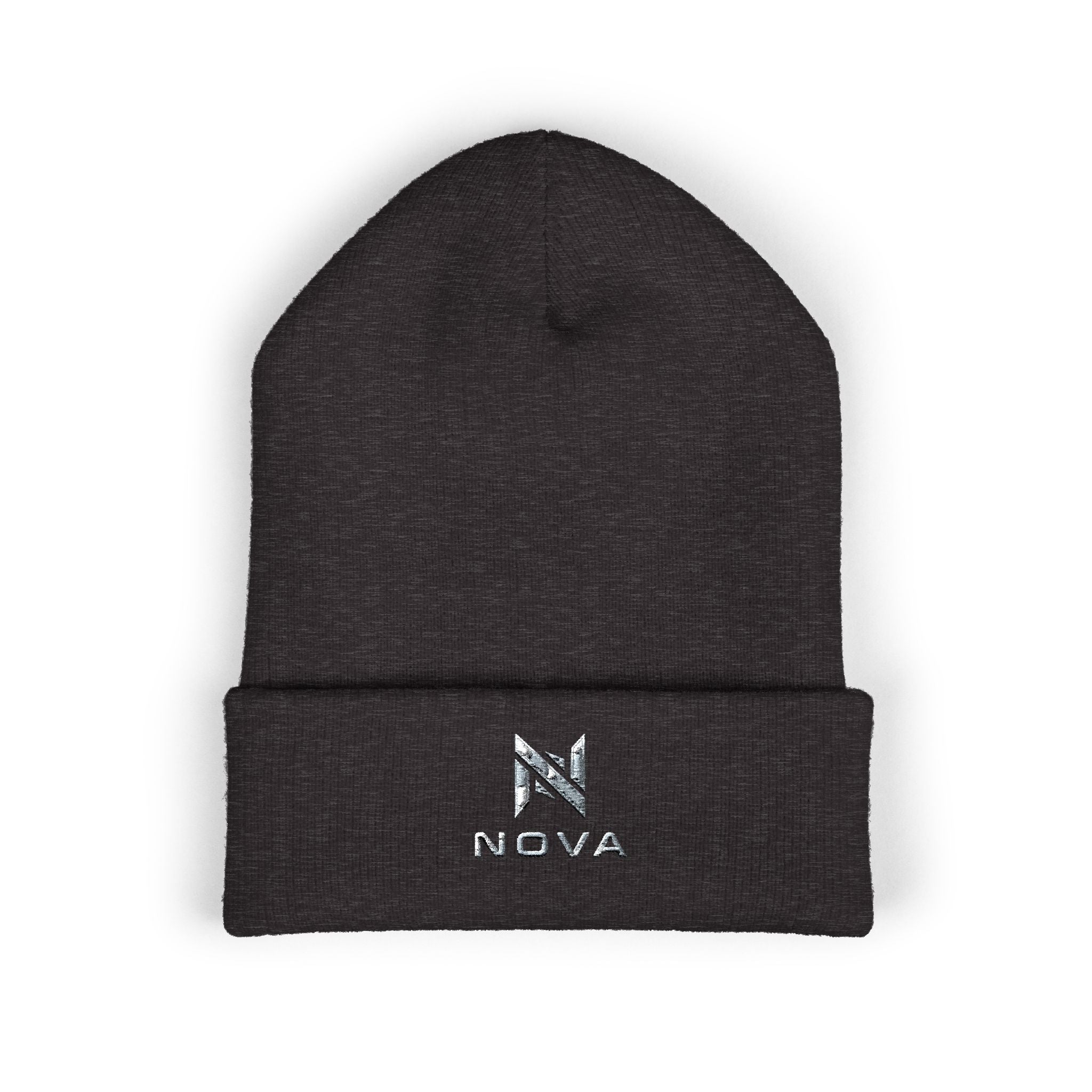 Embroidered Nova Cuffed Beanie — Classic Knit Winter Hat