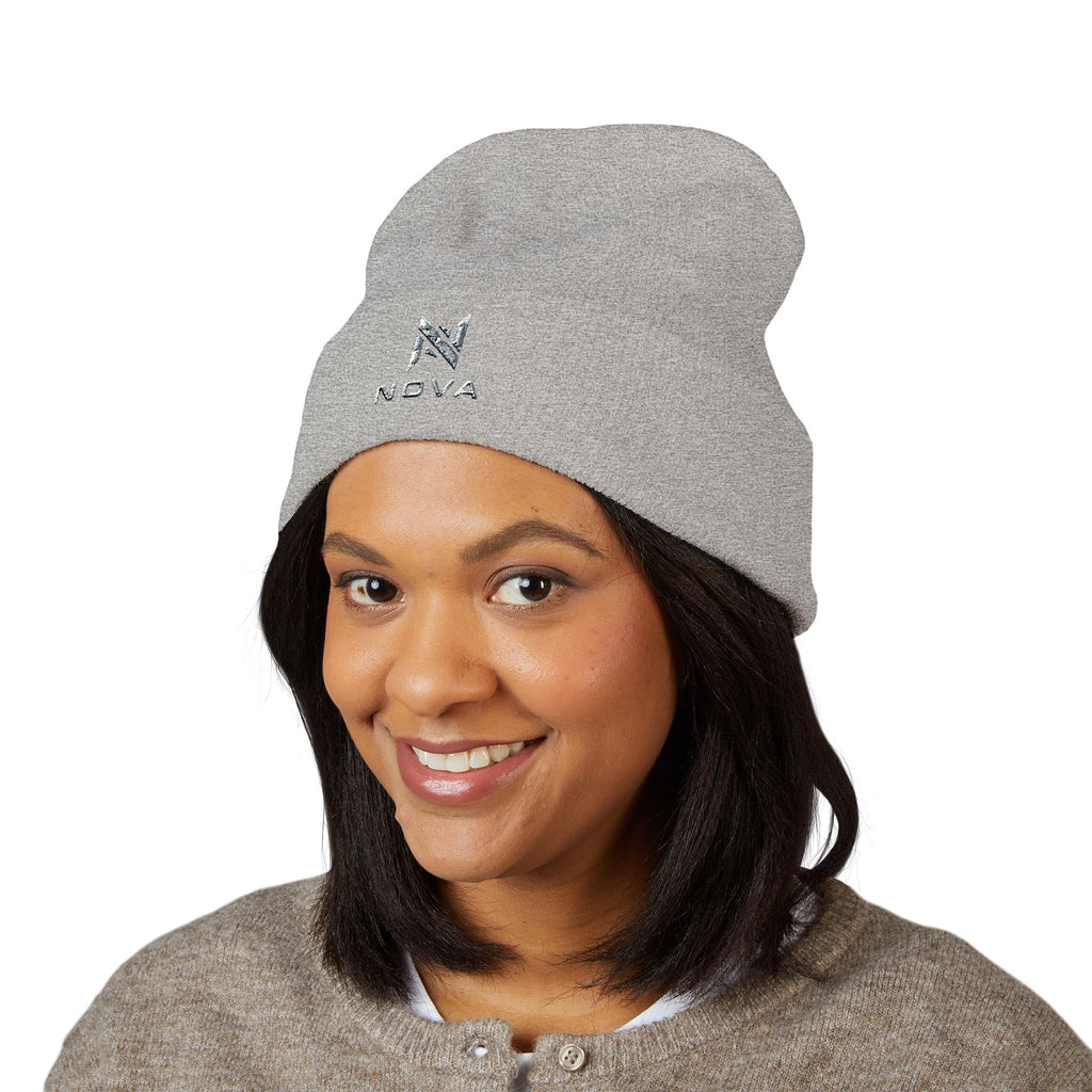 Embroidered Nova Cuffed Beanie — Classic Knit Winter Hat