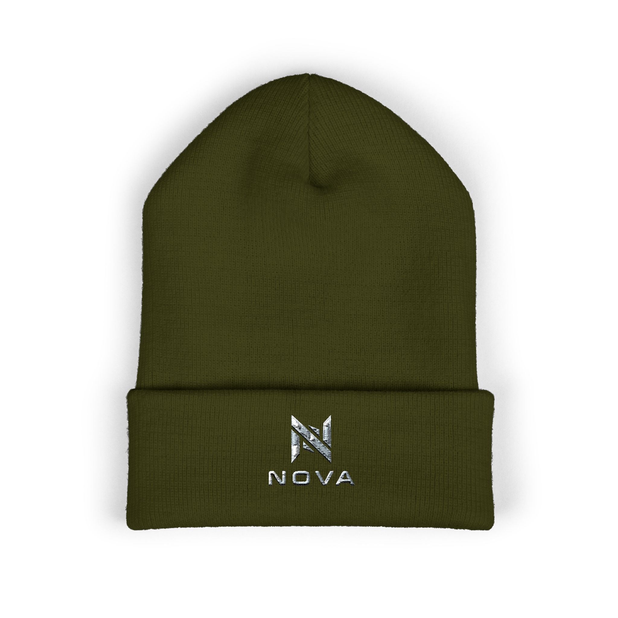 Embroidered Nova Cuffed Beanie — Classic Knit Winter Hat