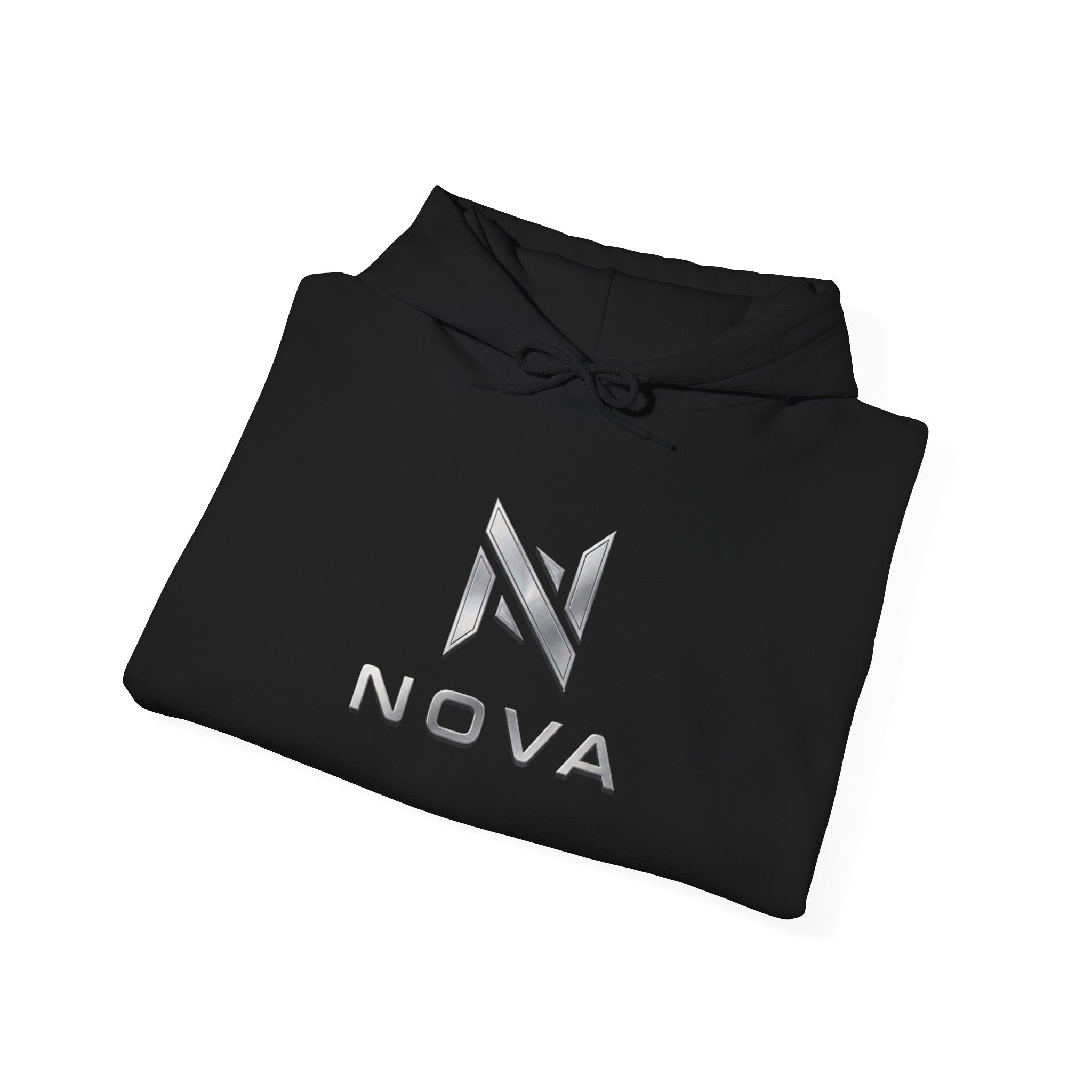 Nova  Hoodie — Geometric Metallic Emblem Pullover