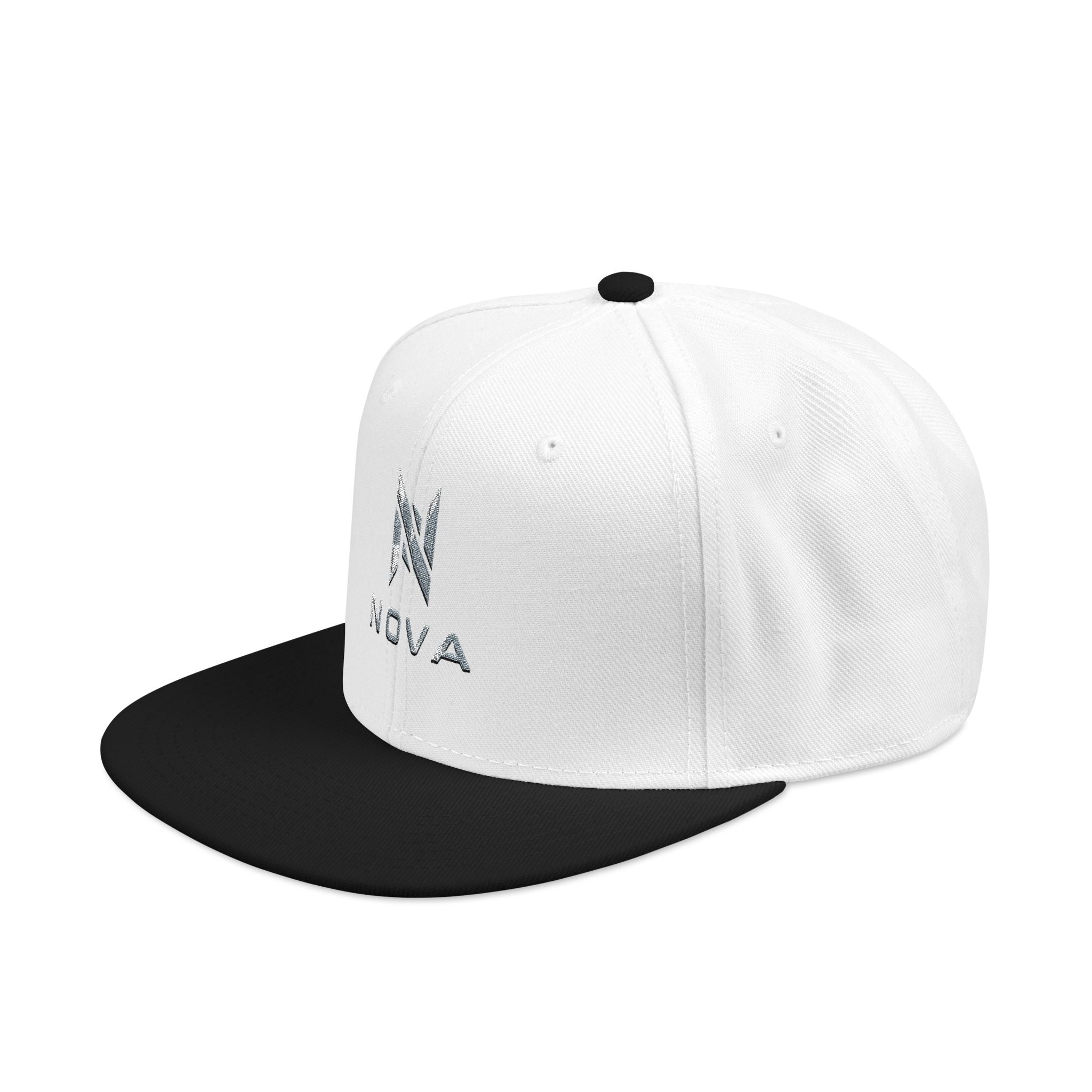Embroidered Nova Snapback Hat – Black/Charcoal Flat Brim Cap