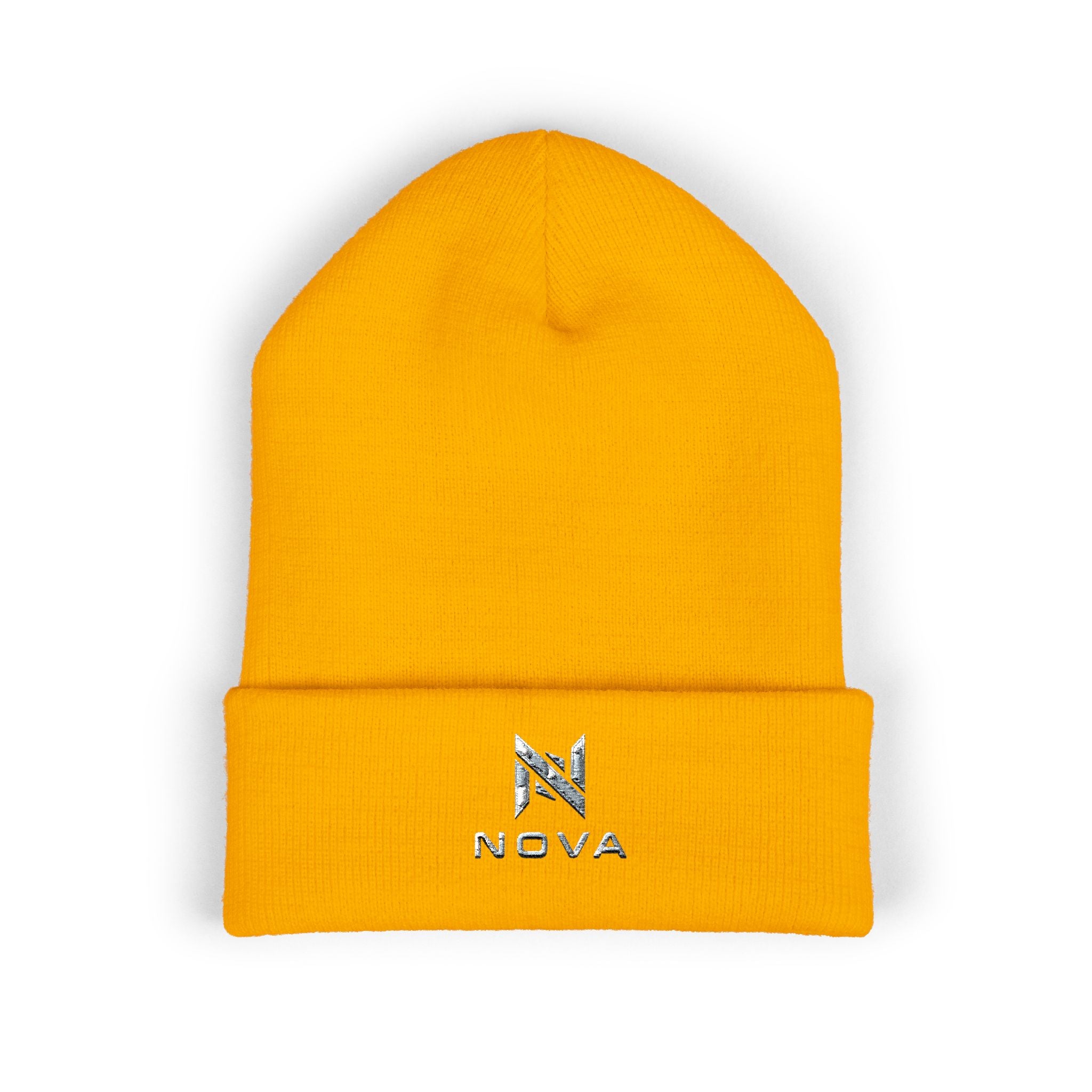 Embroidered Nova Cuffed Beanie — Classic Knit Winter Hat