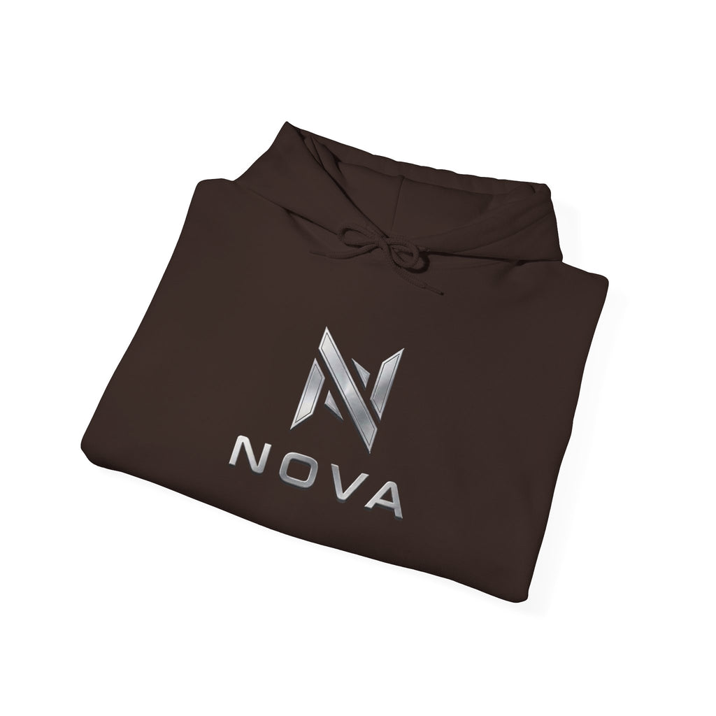Nova  Hoodie — Geometric Metallic Emblem Pullover