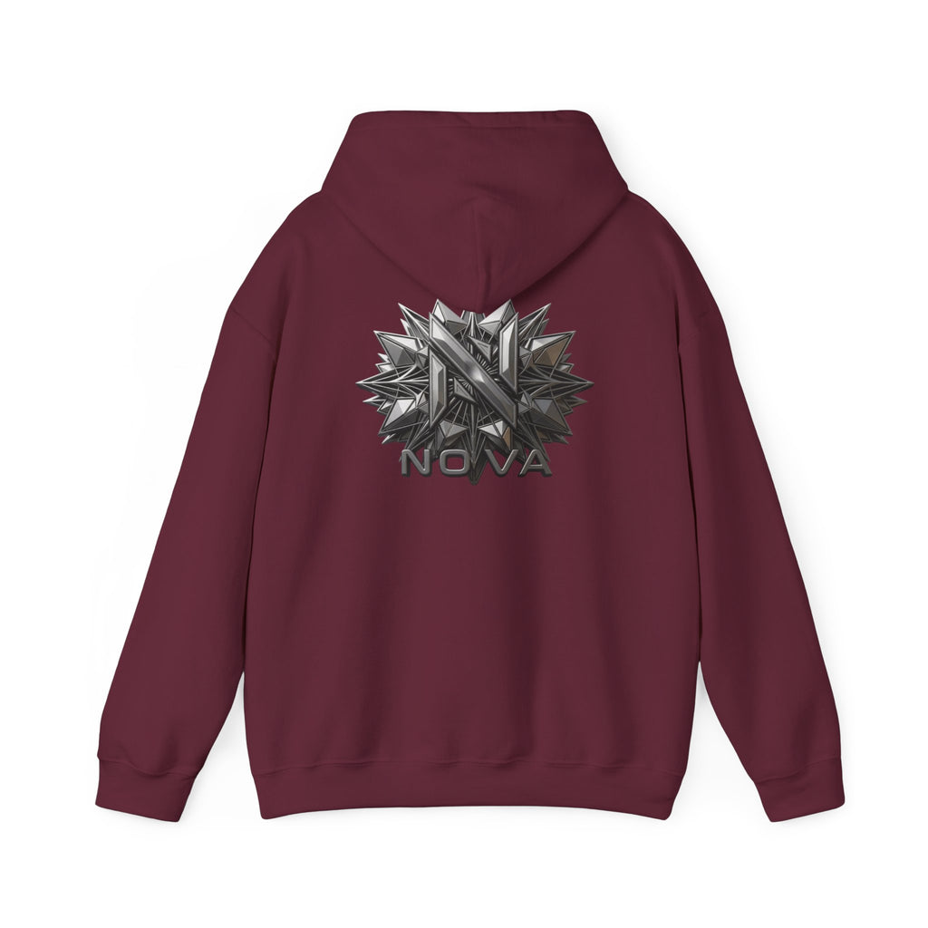 Nova  Hoodie — Geometric Metallic Emblem Pullover