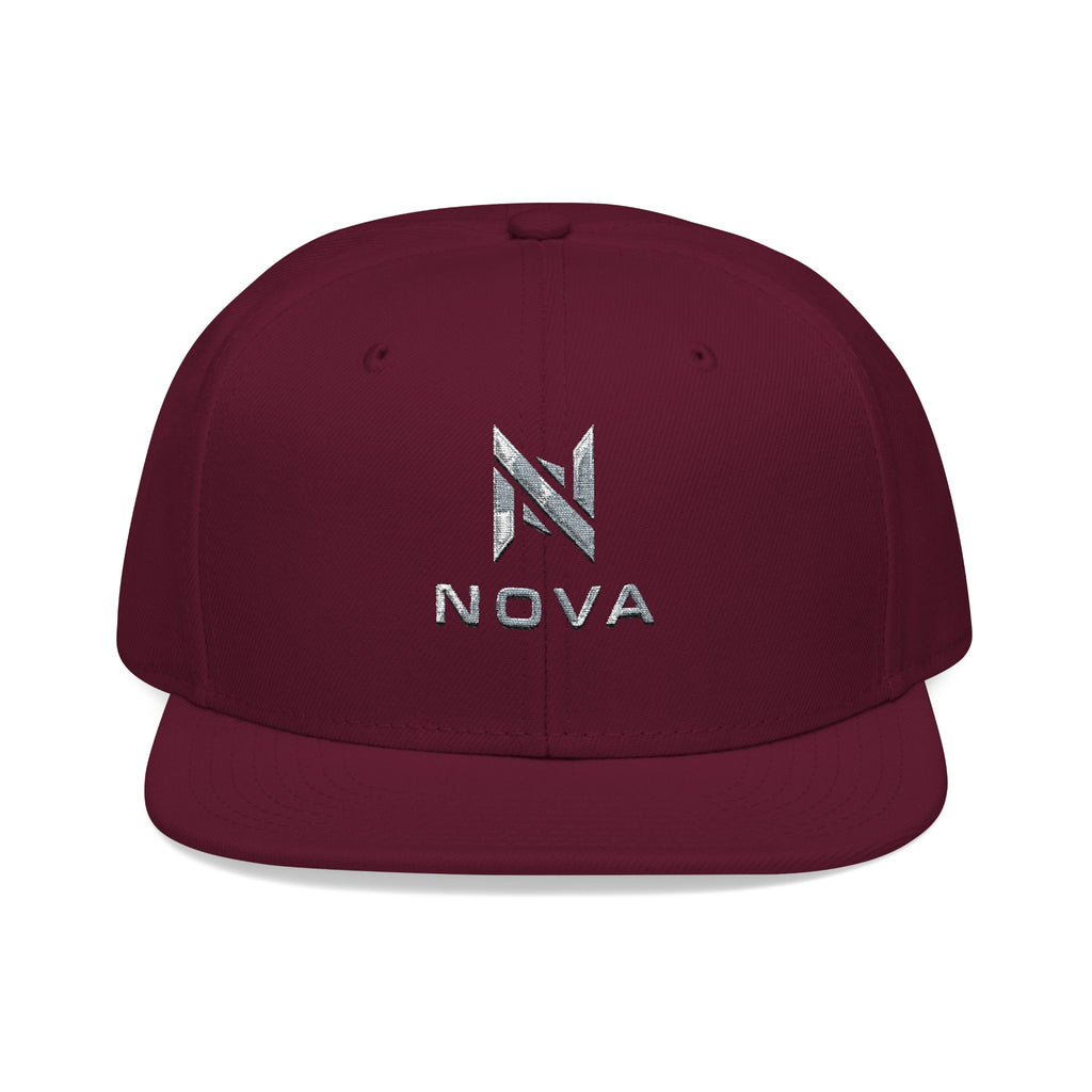 Embroidered Nova Snapback Hat – Black/Charcoal Flat Brim Cap