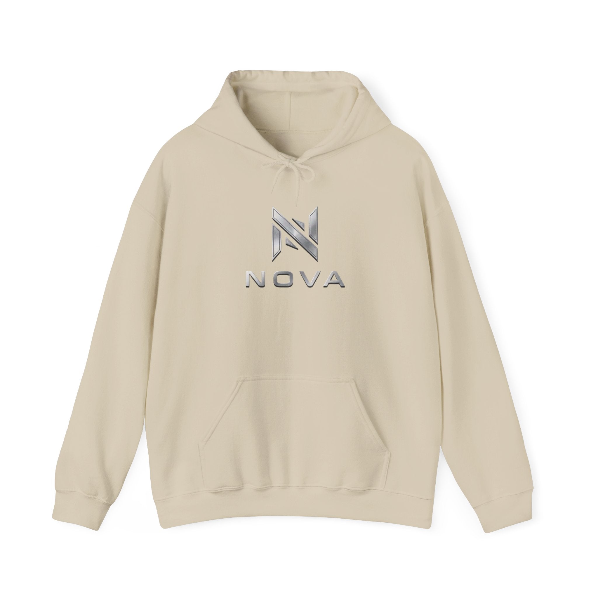 Nova  Hoodie — Geometric Metallic Emblem Pullover