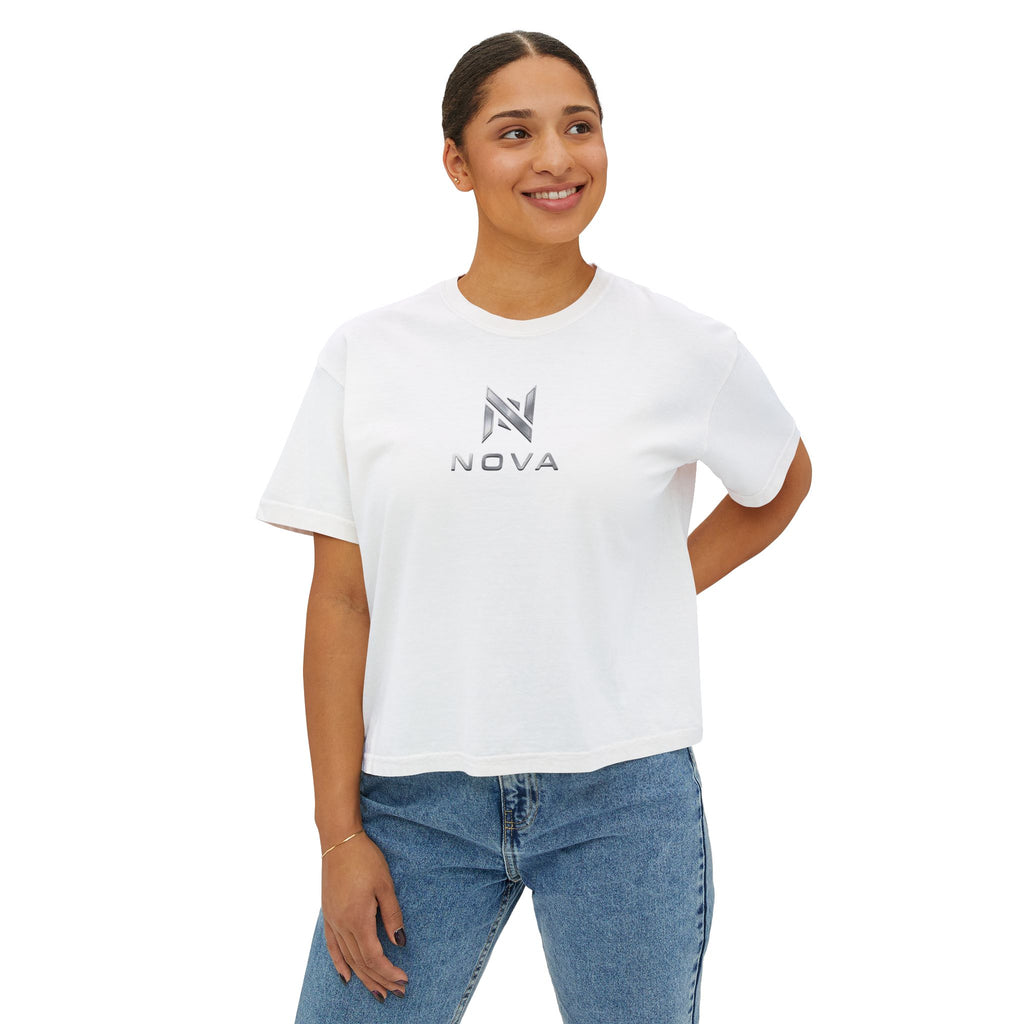 Nova Logo Women's Boxy Tee - Minimalist Graphic Crop T-Shirt