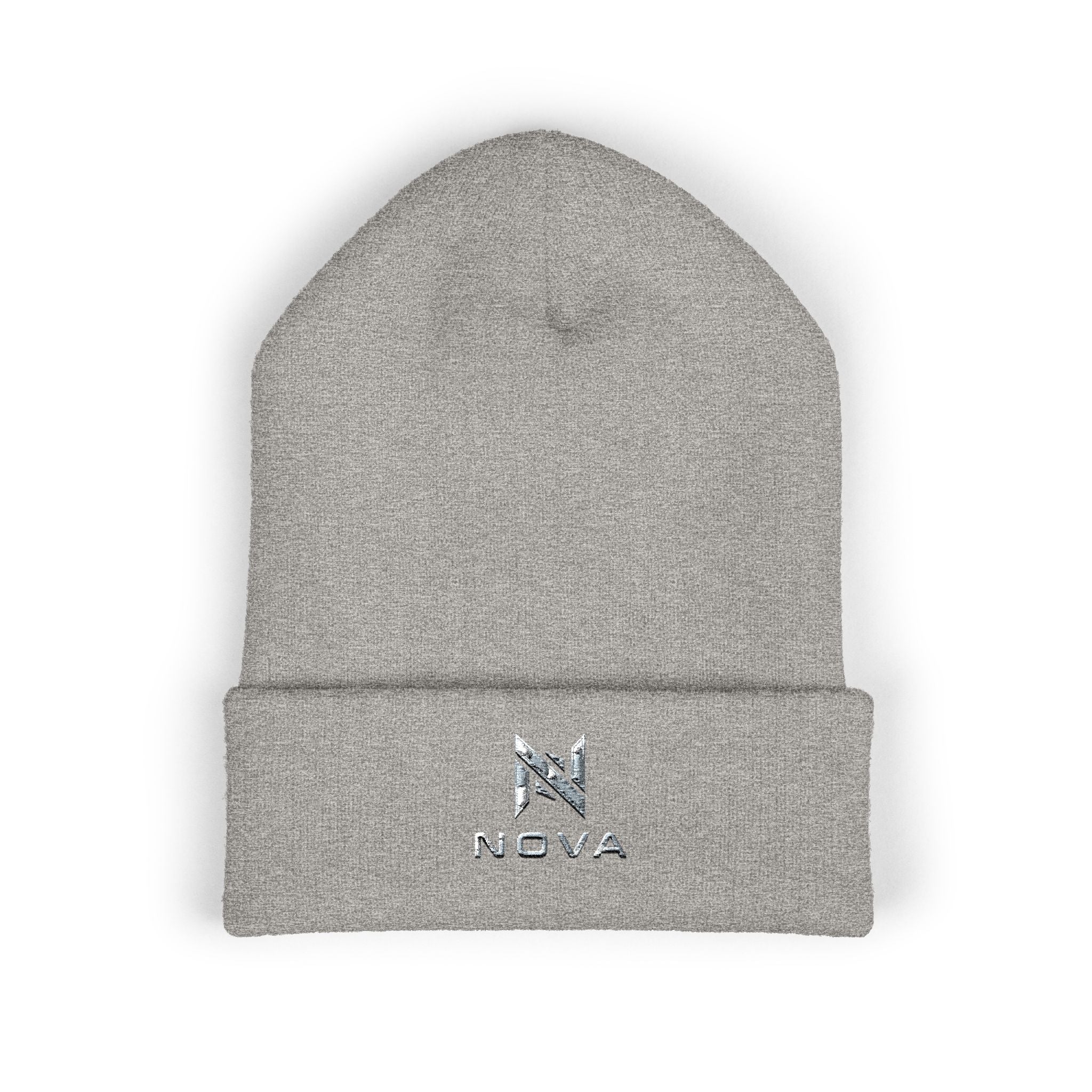 Embroidered Nova Cuffed Beanie — Classic Knit Winter Hat